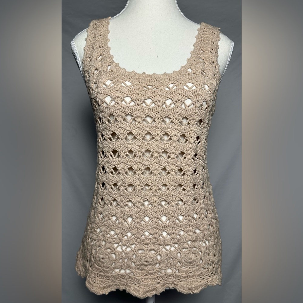 CODE‎ ONE 100% Cotton Cream Y2K Open Knit Summer Beach Vacation Tank Top Size L